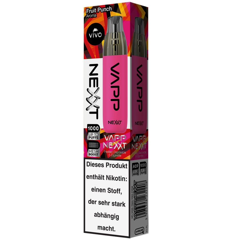 VIVO VAPP Nexxt Einweg E-Zigarette Fruit Punch 20mg/ml bis zu 1000 Züge Detailansicht World of Smoke