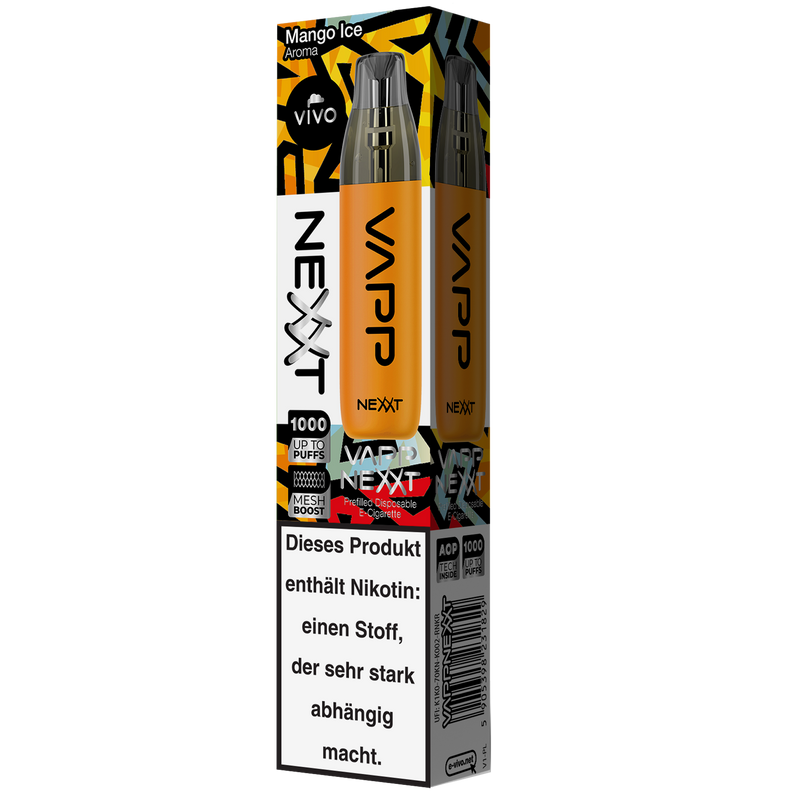 VIVO VAPP Nexxt Einweg E-Zigarette Mango Ice 20mg/ml bis zu 1000 Züge Detailansicht World of Smoke