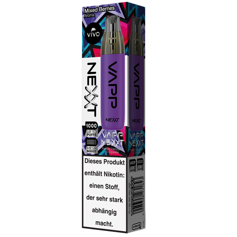 VIVO VAPP Nexxt Einweg E-Zigarette Mixed Berries 20mg/ml bis zu 1000 Züge Detailansicht World of Smoke