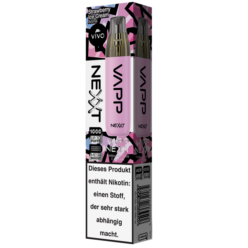 VIVO VAPP Nexxt Einweg E-Zigarette Strawberry Ice Cream 20mg/ml bis zu 1000 Züge Detailansicht World of Smoke