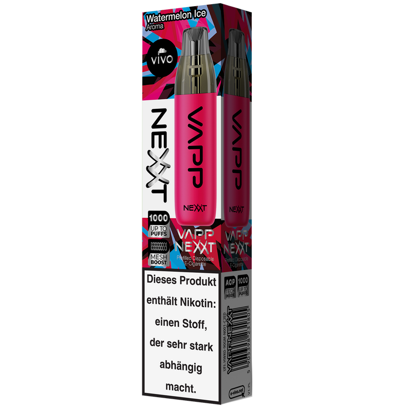 VIVO VAPP Nexxt Einweg E-Zigarette Watermelon Ice 20mg/ml bis zu 1000 Züge Detailansicht World of Smoke