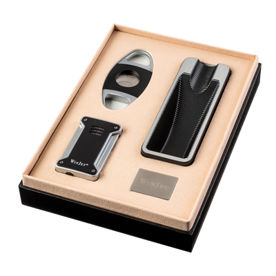 Winjet Zigarren Set schwarz silberfarben Cutter Ring 58, Jetfeuerzeug Detailansicht b World of Smoke