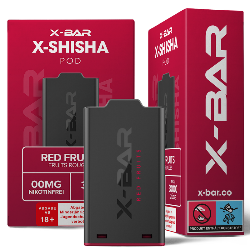 X-Bar X-Shisha Pod Red Fruits nikotinfrei Frontansicht World of Smoke