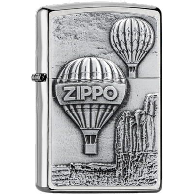 Zippo 2007850 chrom gebürstet Emblem "Aerostat" Frontansicht World of Smoke