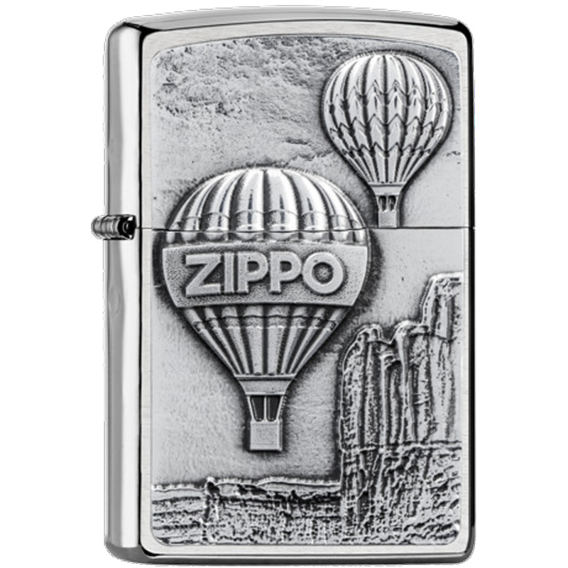 Zippo 2007850 chrom gebürstet Emblem "Aerostat" Frontansicht World of Smoke