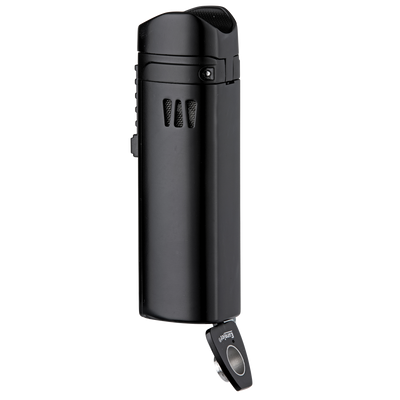 Eurojet Feuerzeug 3xJet mit Bohrer und Zigarrenablage schwarz Detailansicht World of Smoke