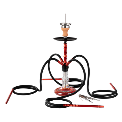 Shisha Super Heroes Shisha 60cm 4er rot, Clicksystem, Kaminkopf mit Sieb Frontansicht World of Smoke