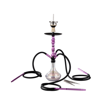 Shisha Super Heroes Shisha lila, 65cm, 3er, Clicksystem, Kaminkopf mit Sieb Frontansicht World of Smoke