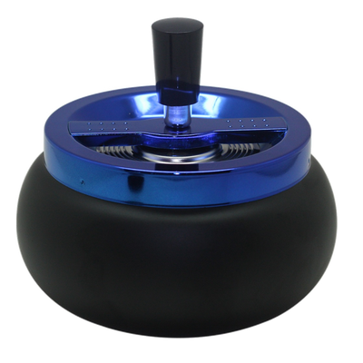Angelo Schleuderaschenbecher rund schwarz blau Frontansicht World of Smoke