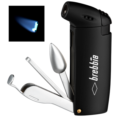 Brebbia Pfeifenfeuerzeug schwarz mit Besteck Bowl Flame Detailansicht World of Smoke