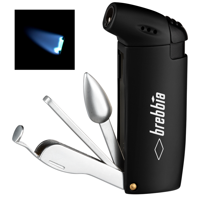 Brebbia Pfeifenfeuerzeug schwarz mit Besteck Bowl Flame Detailansicht World of Smoke