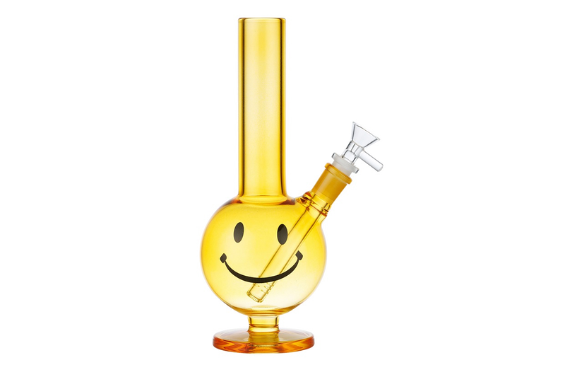 Dremliner Glasbong 27cm gelb Smiley Chillum 18er Schliff Frontansicht World of Smoke