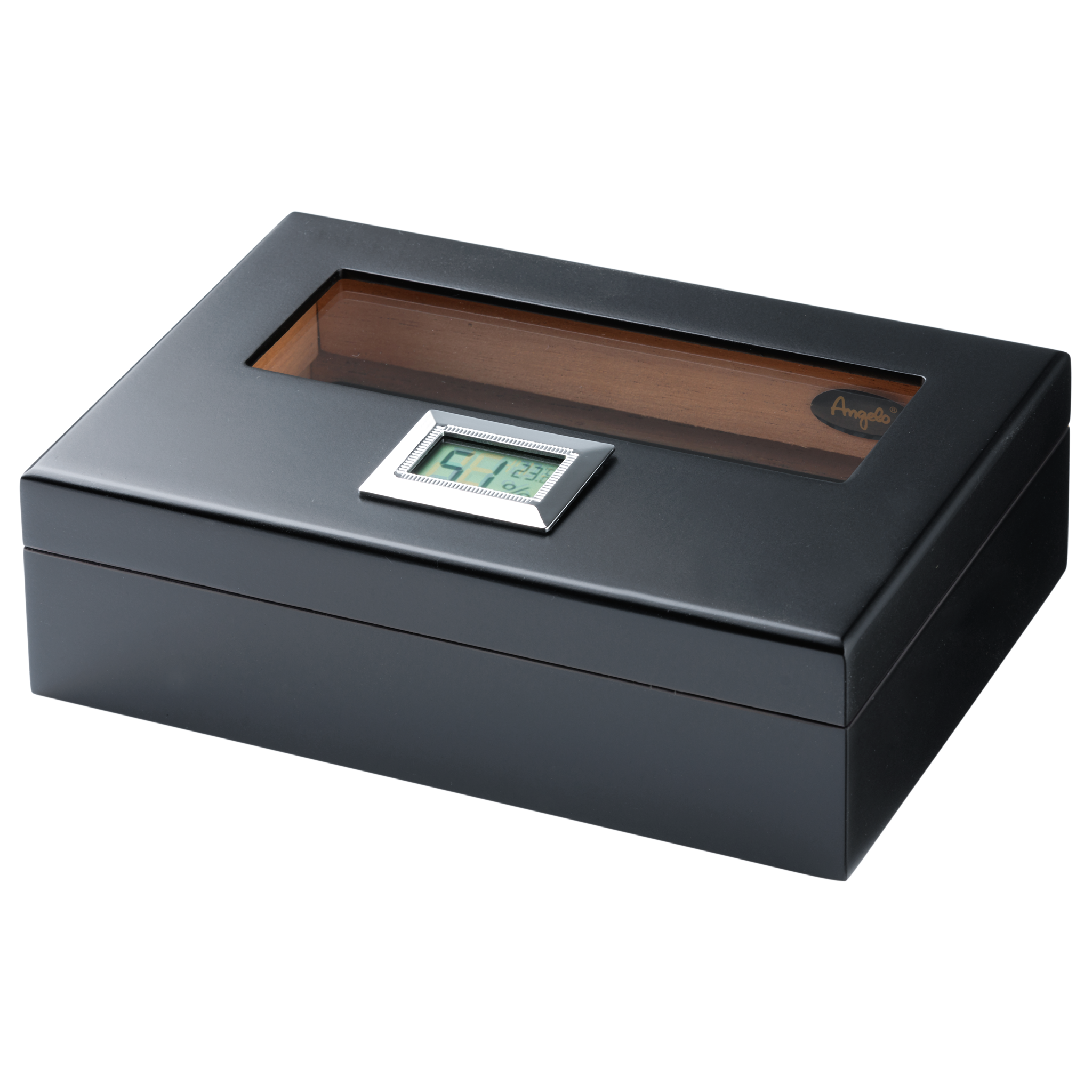 Angelo Humidor schwarz matt 19x11x6 cm mit Digital Hygrometer