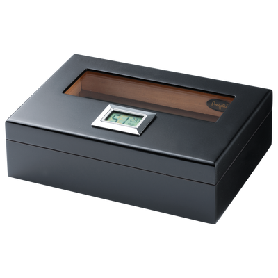 Humidor schwarz matt mit Digital Hygrometer Frontansicht World of Smoke