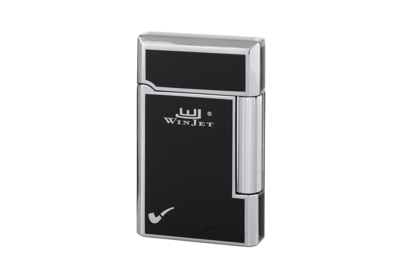 Pfeifenfeuerzeug Winjet Premium Pfeifenfeuerzeug Stein, chrom glänzend, schwarz Frontansicht World of Smoke