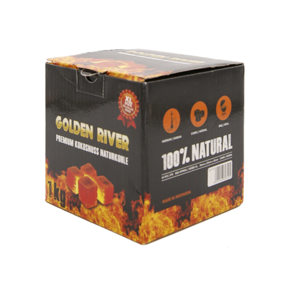 Shishakohle Golden River Premium Kokosnusskohle 1 kg, Würfel 26 x 26 x 26 Detailansicht World of Smoke
