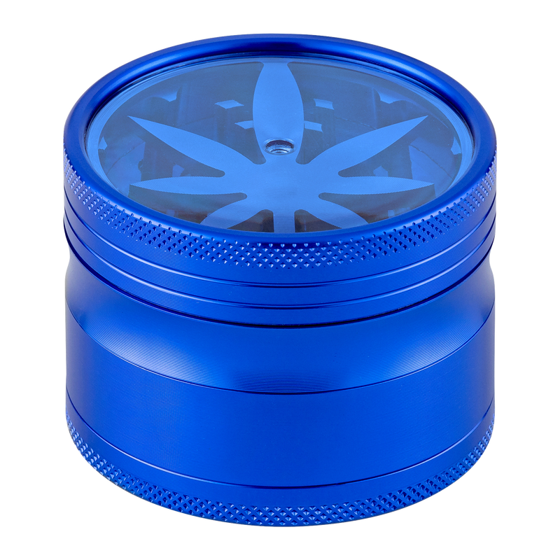 Super Heroes Alu Grinder Hanf blau Frontansicht World of Smoke