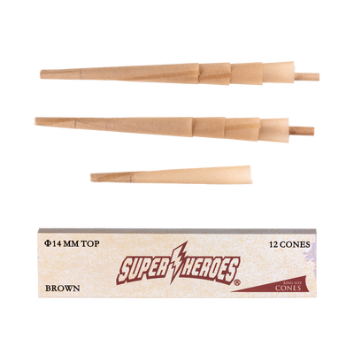 Super Heroes Cones King Size unbleached mit Tip und Stopfhilfe Frontansicht World of Smoke