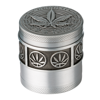 Super Heroes Grinder Metall 4tlg silbergrau Hanf Frontansicht World of Smoke