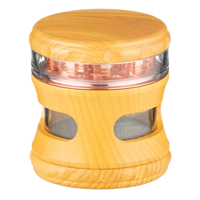 Super Heroes Holz Grinder 4tlg helles Holz mit Sichtfenster Frontansicht World of Smoke