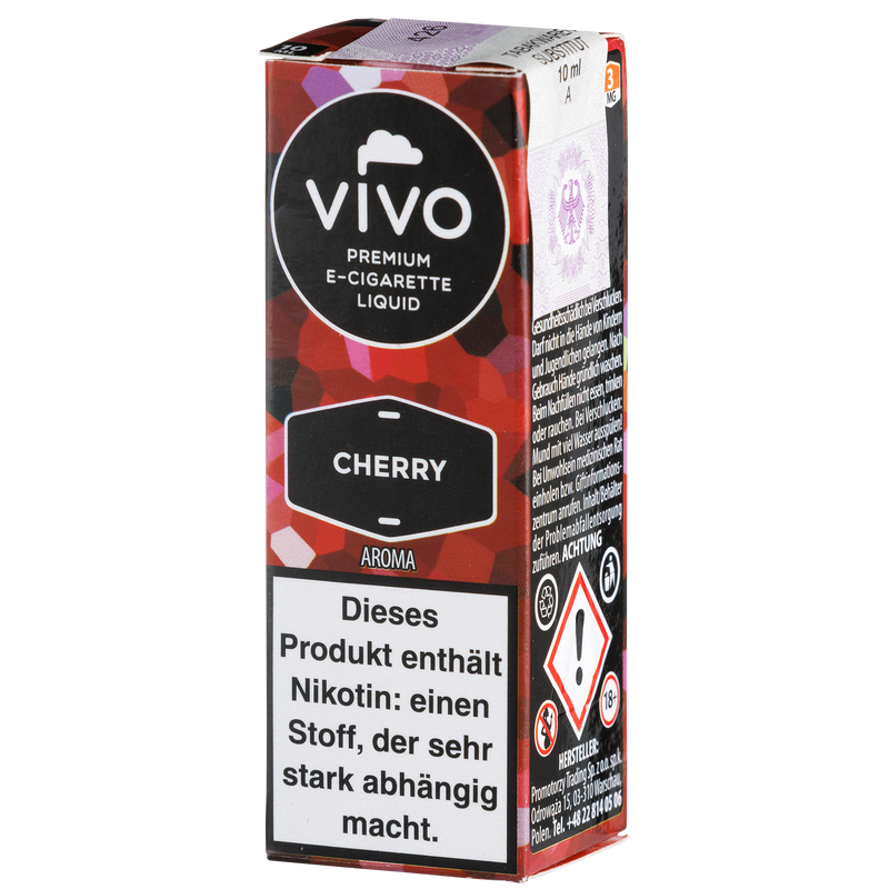 Vivo Liquid Cherry 3mg 10ml Frontansicht World of Smoke