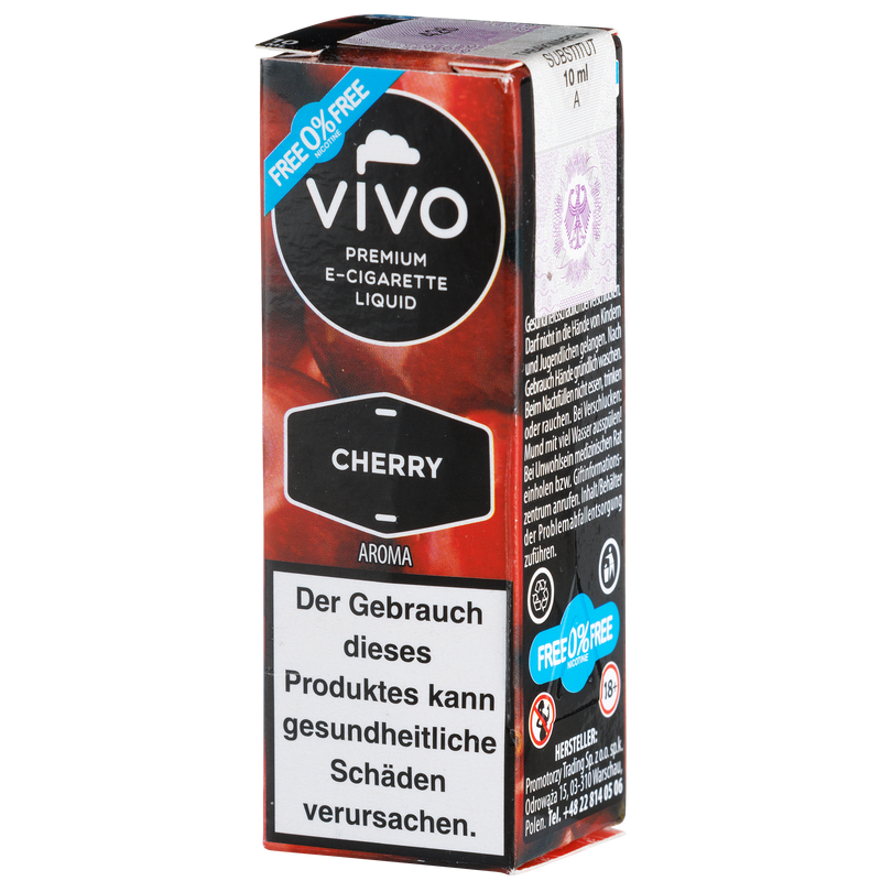 Vivo Liquid Cherry nikotinfrei 10ml Frontansicht World of Smoke