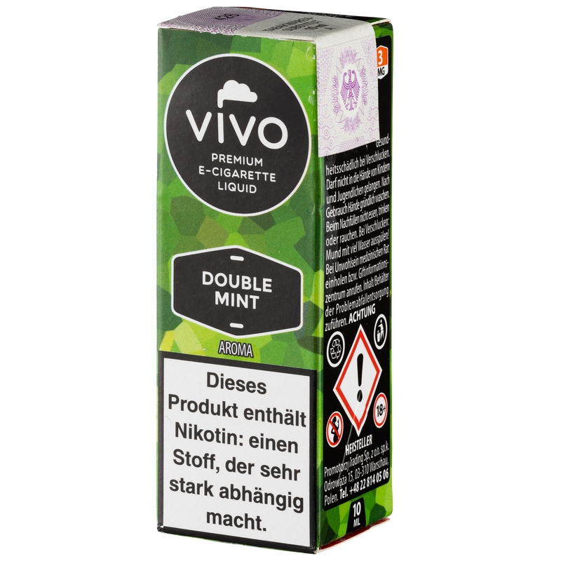 Vivo Liquid Double Mint 3mg 10ml Frontansicht World of Smoke