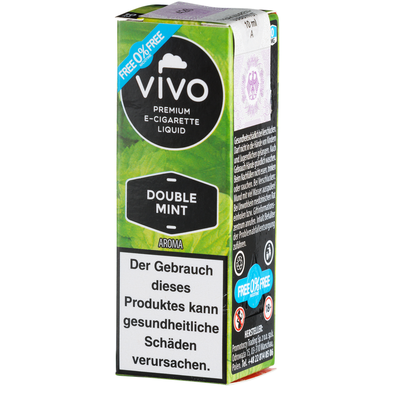 Vivo Liquid Double Mint nikotinfrei 10ml Frontansicht World of Smoke