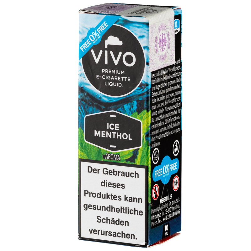 Vivo Liquid Ice Menthol nikotinfrei 10ml Frontansicht World of Smoke