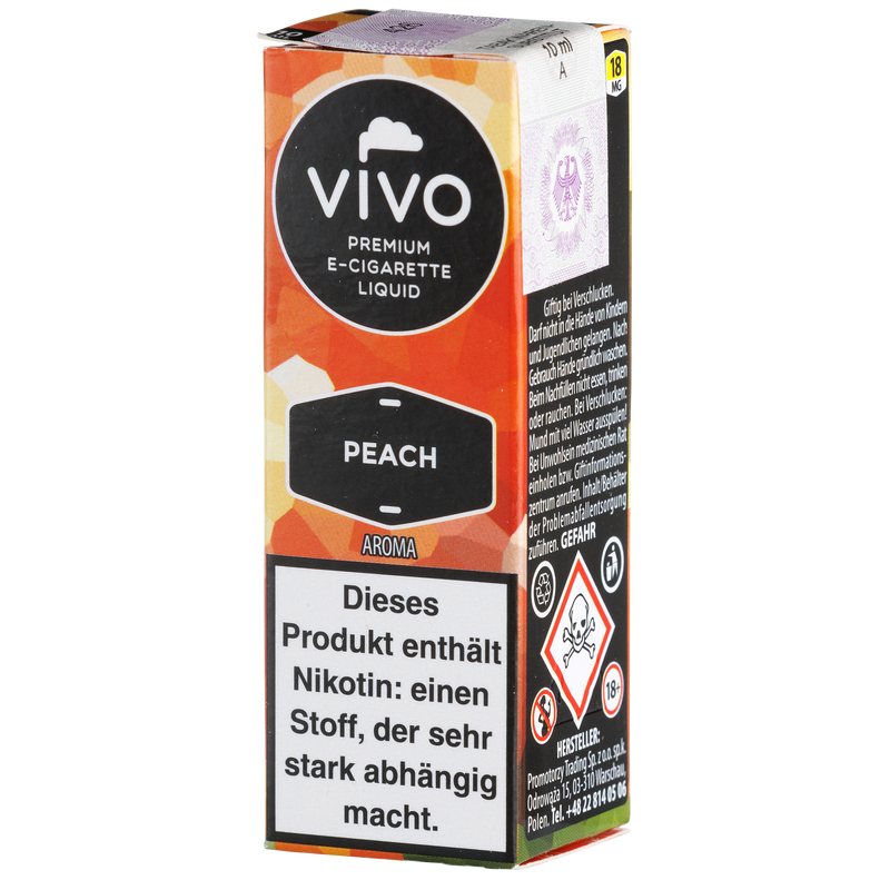Vivo Liquid Peach 18mg 10ml Frontansicht World of Smoke