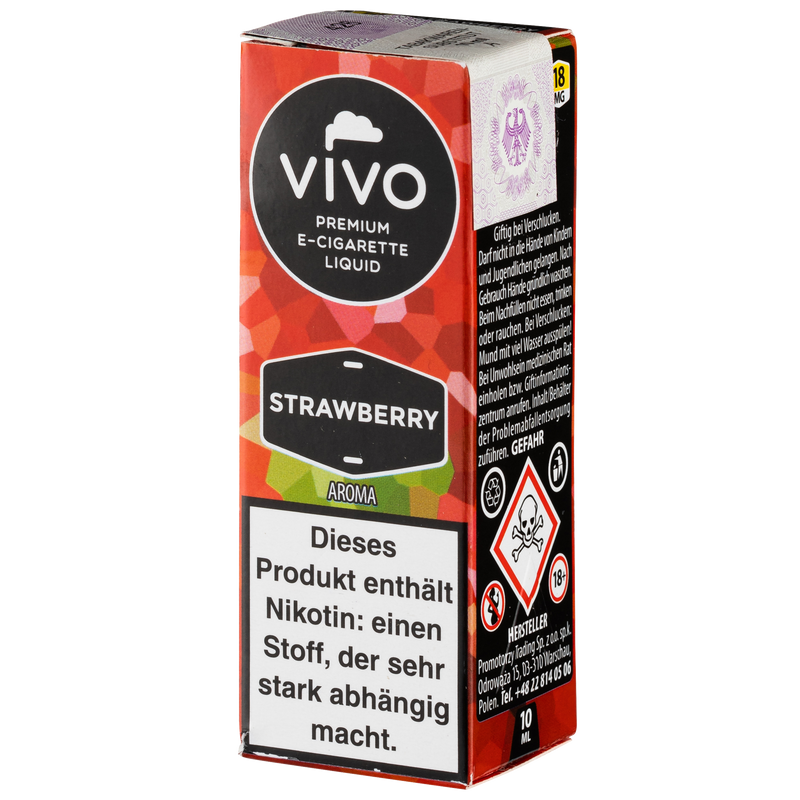 Vivo Liquid Strawberry 18mg 10ml Frontansicht World of Smoke