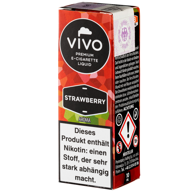 Vivo Liquid Strawberry 3mg 10ml Frontansicht World of Smoke