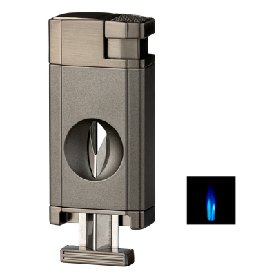 Winjet Premium Feuerzeug 2jet anthrazit mit V-Cutter Detailansicht World of Smoke