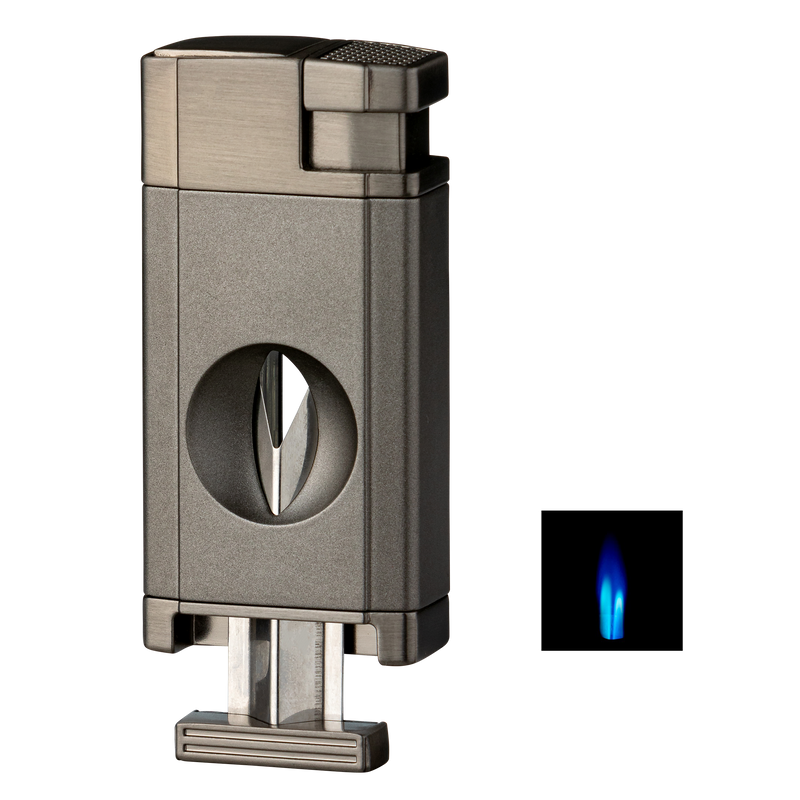 Winjet Premium Feuerzeug 2jet anthrazit mit V-Cutter Detailansicht World of Smoke