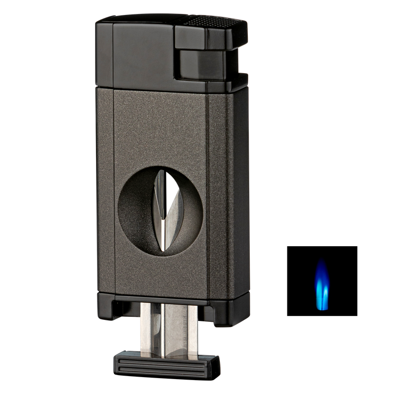 Winjet Premium Feuerzeug 2jet schwarz mit V-Cutter Detailansicht World of Smoke
