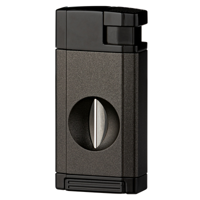 Winjet Premium Feuerzeug 2jet schwarz mit V-Cutter Frontansicht World of Smoke