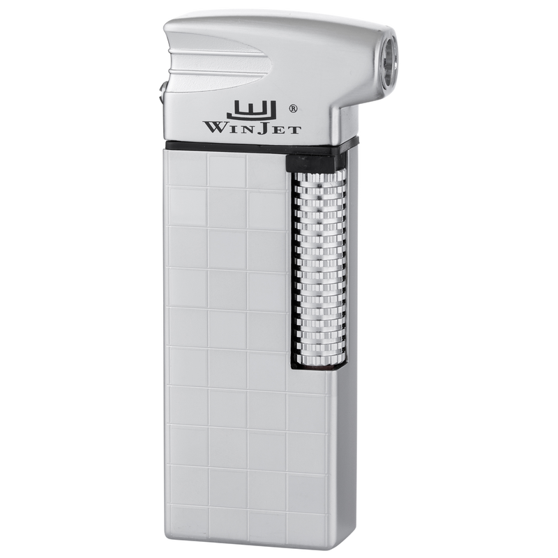 Winjet Premium Feuerzeug Pfeife Stein chrom kariert Frontansicht World of Smoke
